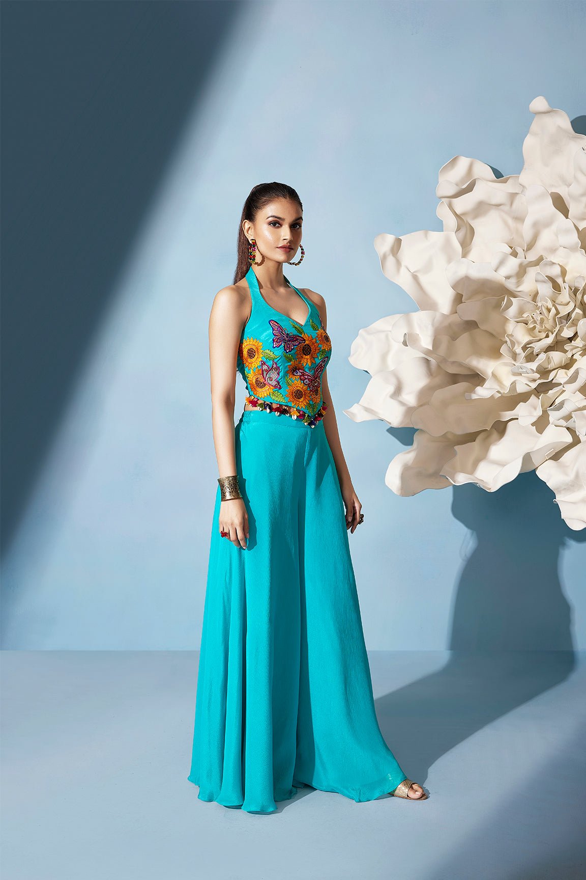 Turquoise Blue Halter Top and Palazzo Co-ord Set