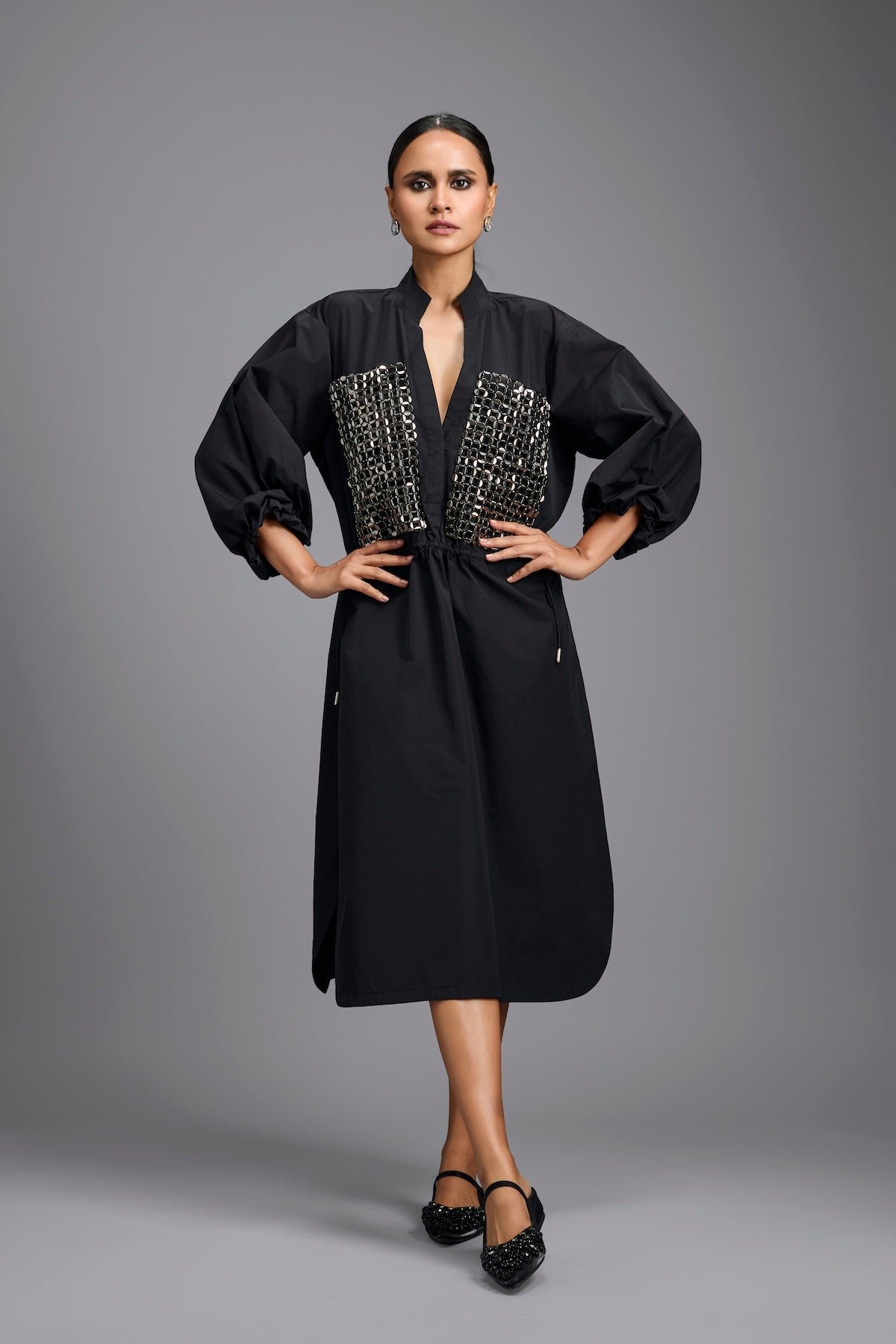 Metallic Panel Midi Dress