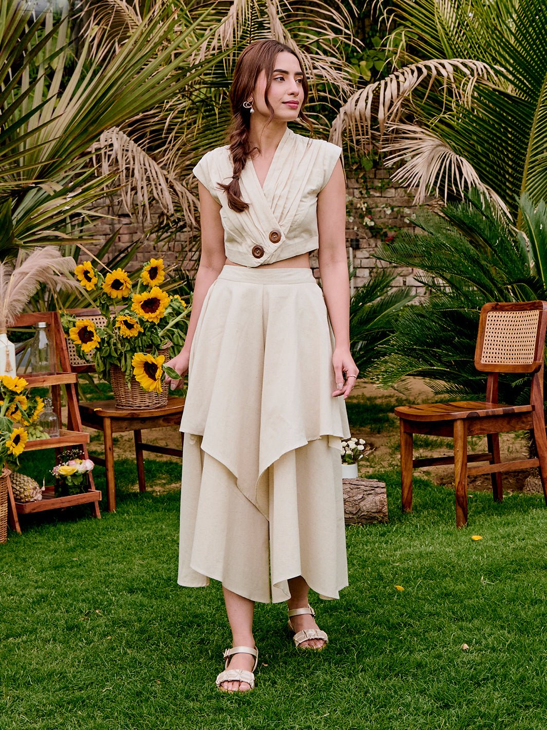 Ivory Layered Tulip Drape Comfort Trousers