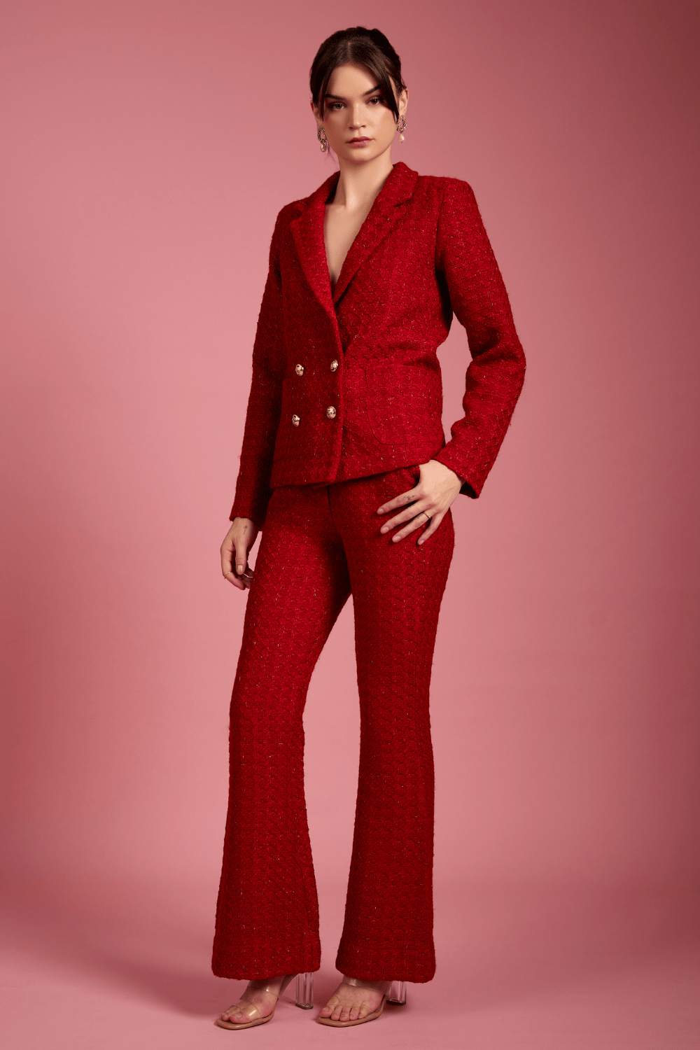 Red Tweed Bootcut Trousers