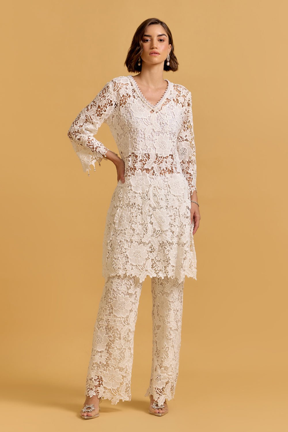 White Lace Tunic and Pants Co-ord Set