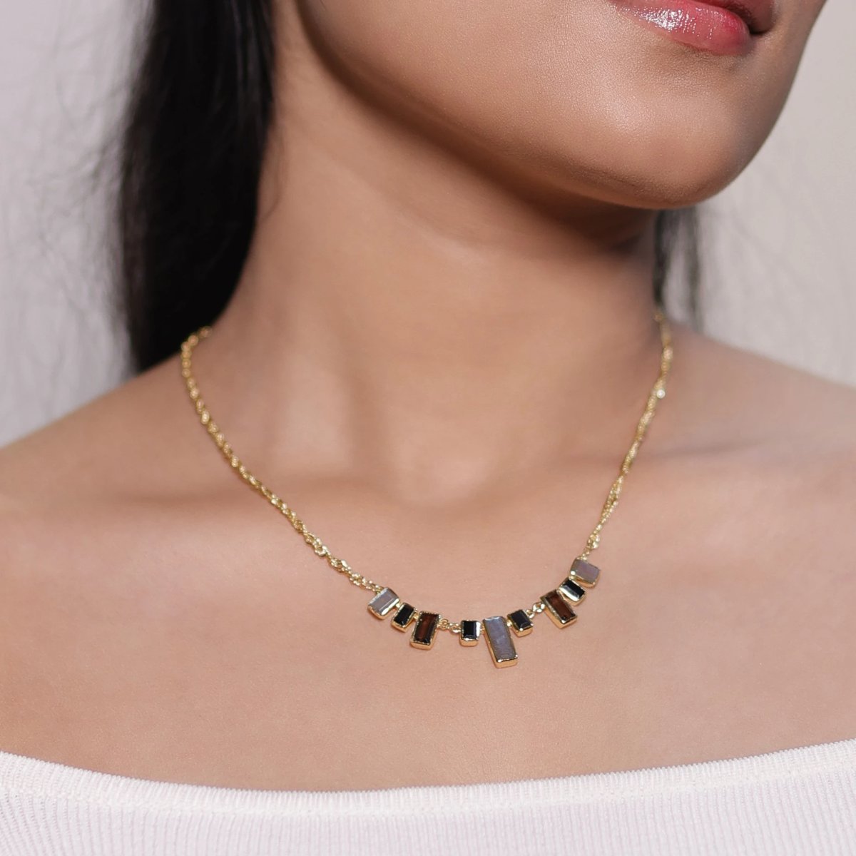 Geometric Multi Gems Necklace