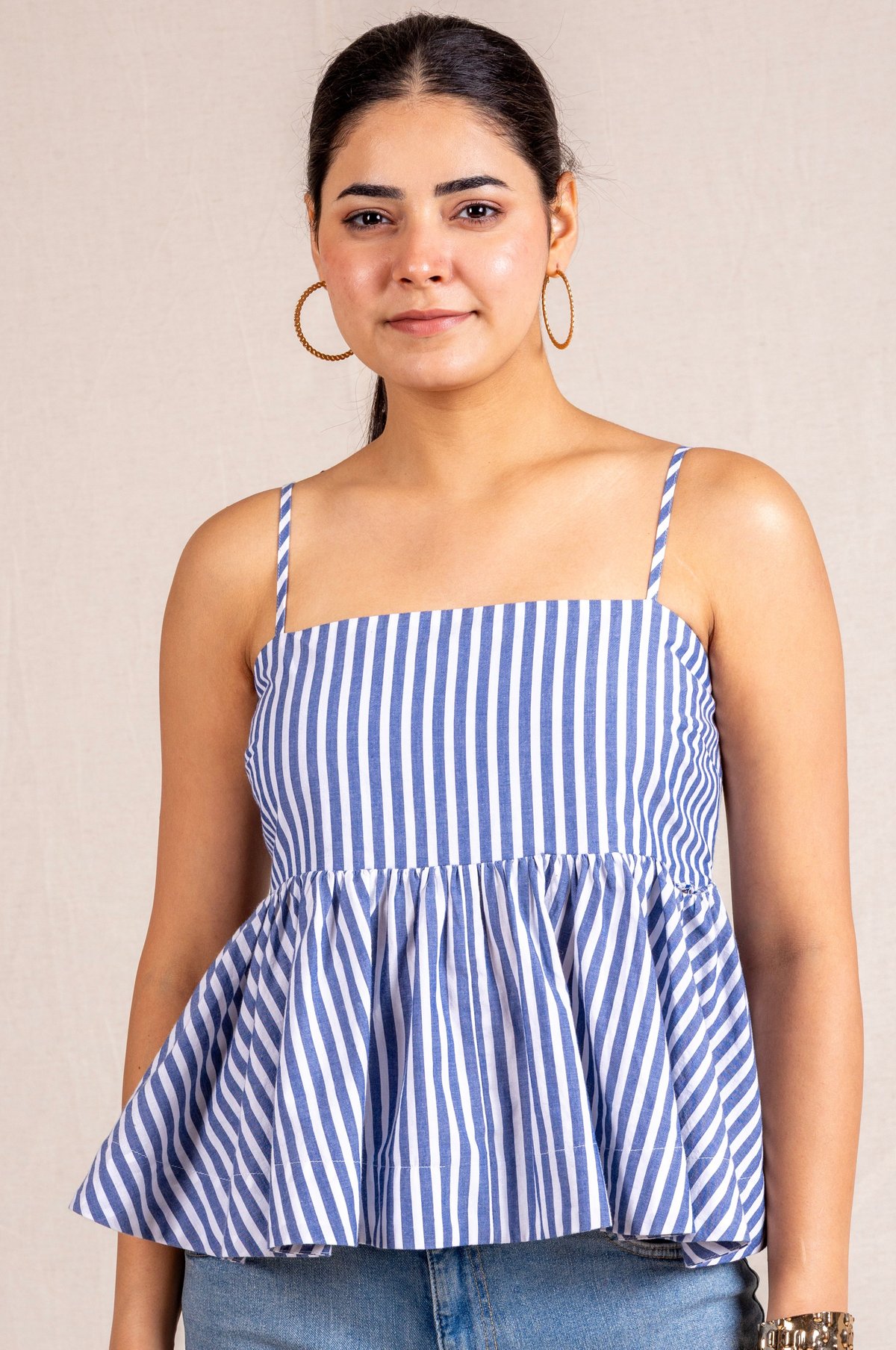 Blue Stripe Peplum Cami Top