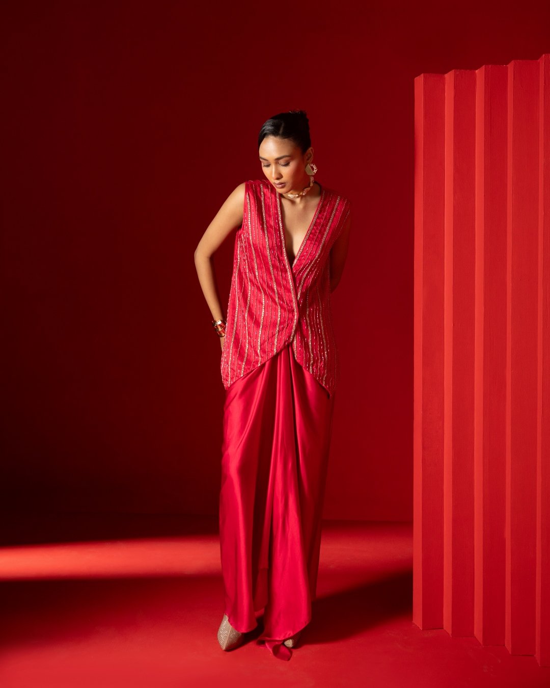 Red Waistcoat And Skirt
