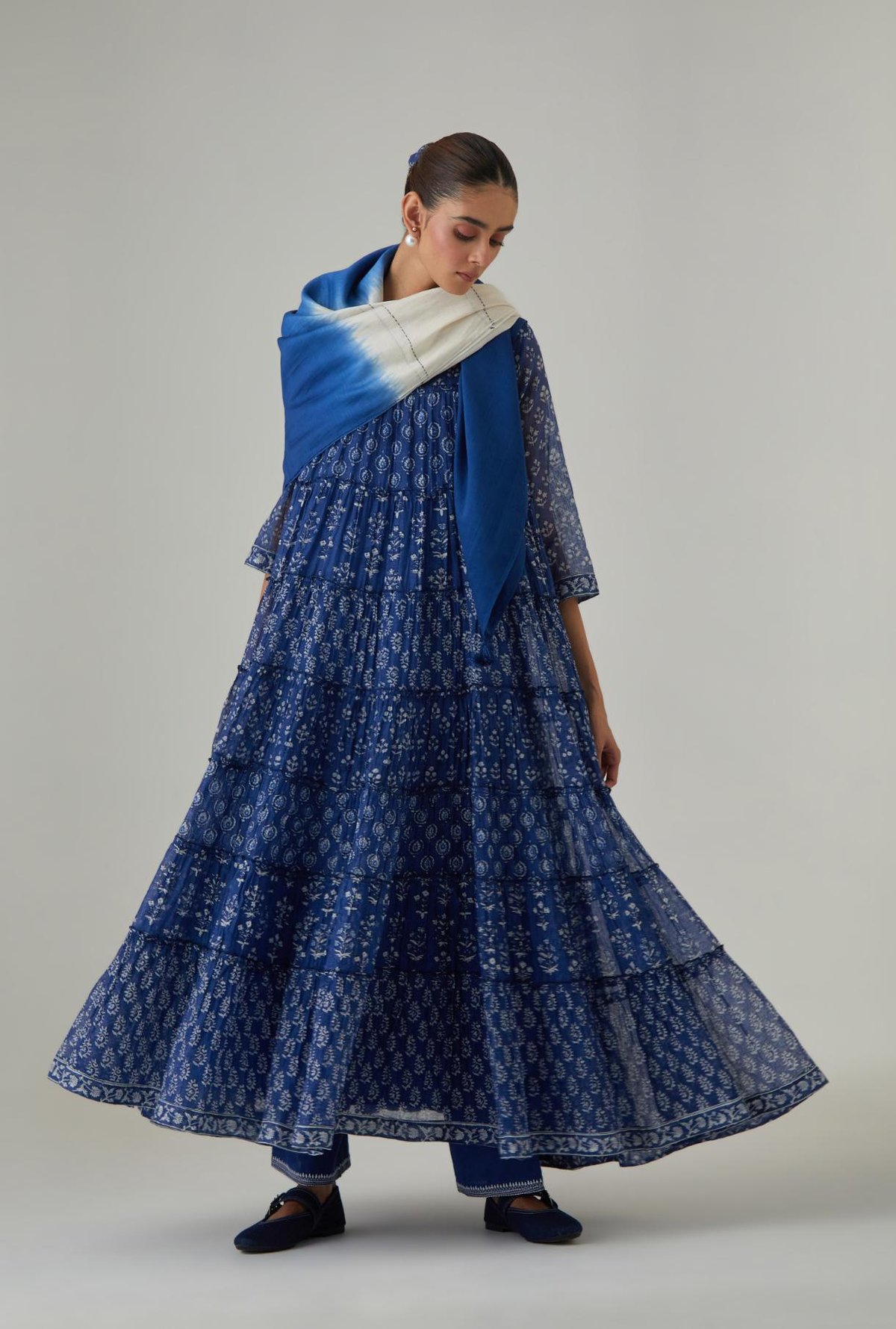 Multi-Tiered Quilted Yoke Kurta Set