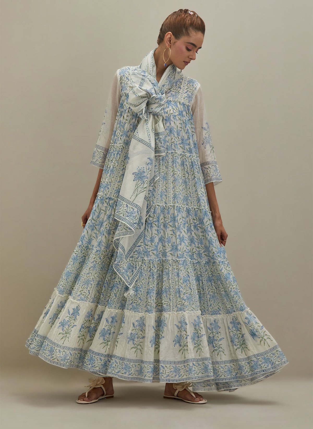 Off White Cotton Kurta & Pants Block Print