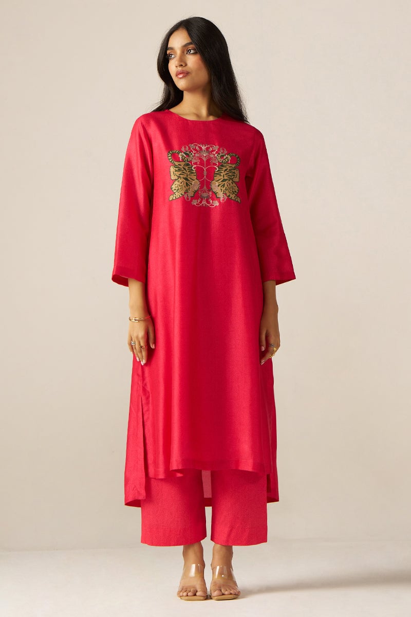 Azalea Pink Zari Motif Kurta and Pants Co-ord Set