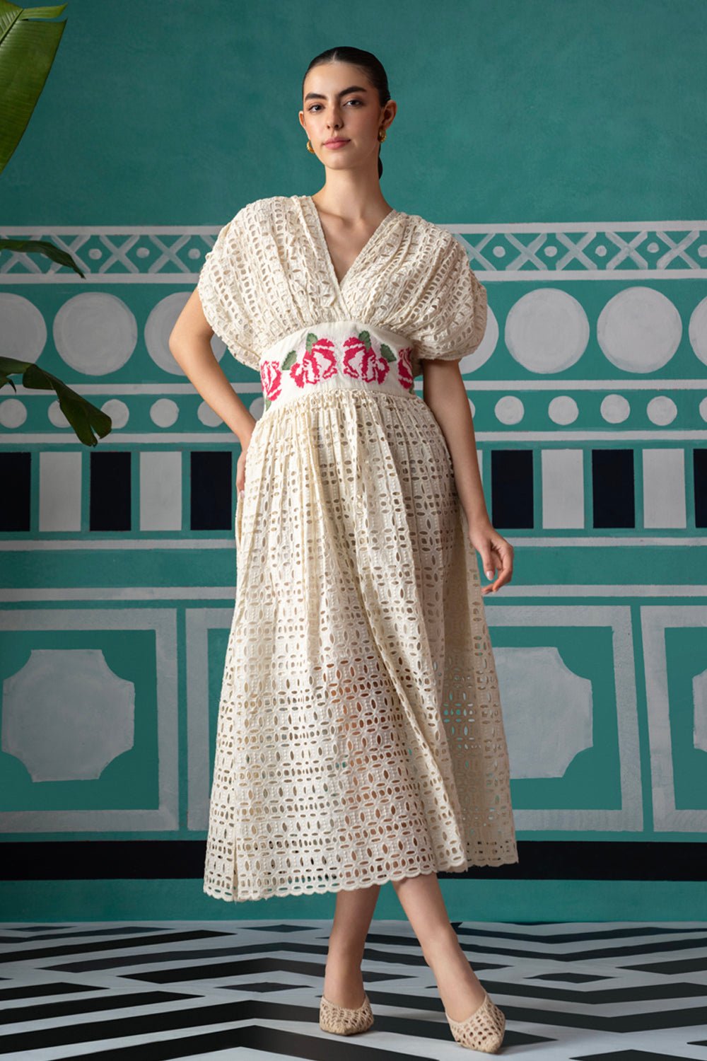 Enchanted Embroidered Broderie Midi Dress