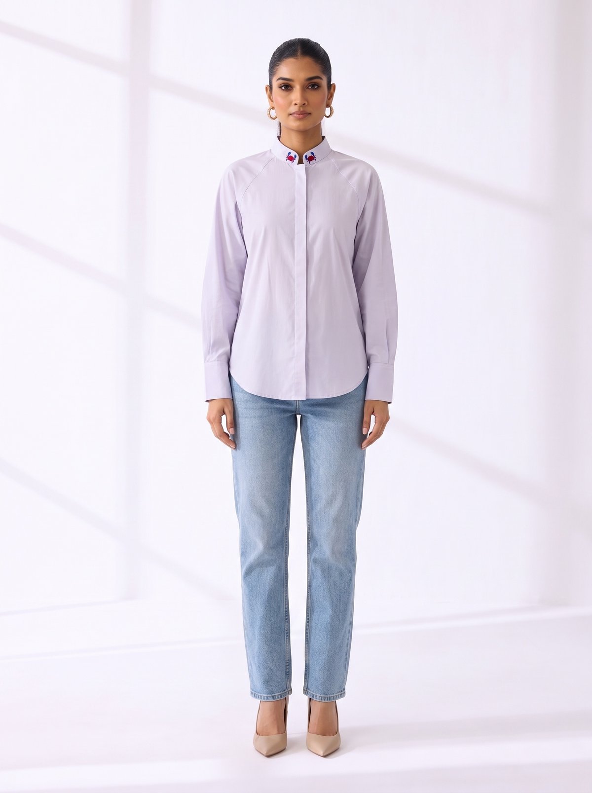 Lavender Shirt With Statement Crab Embroidery