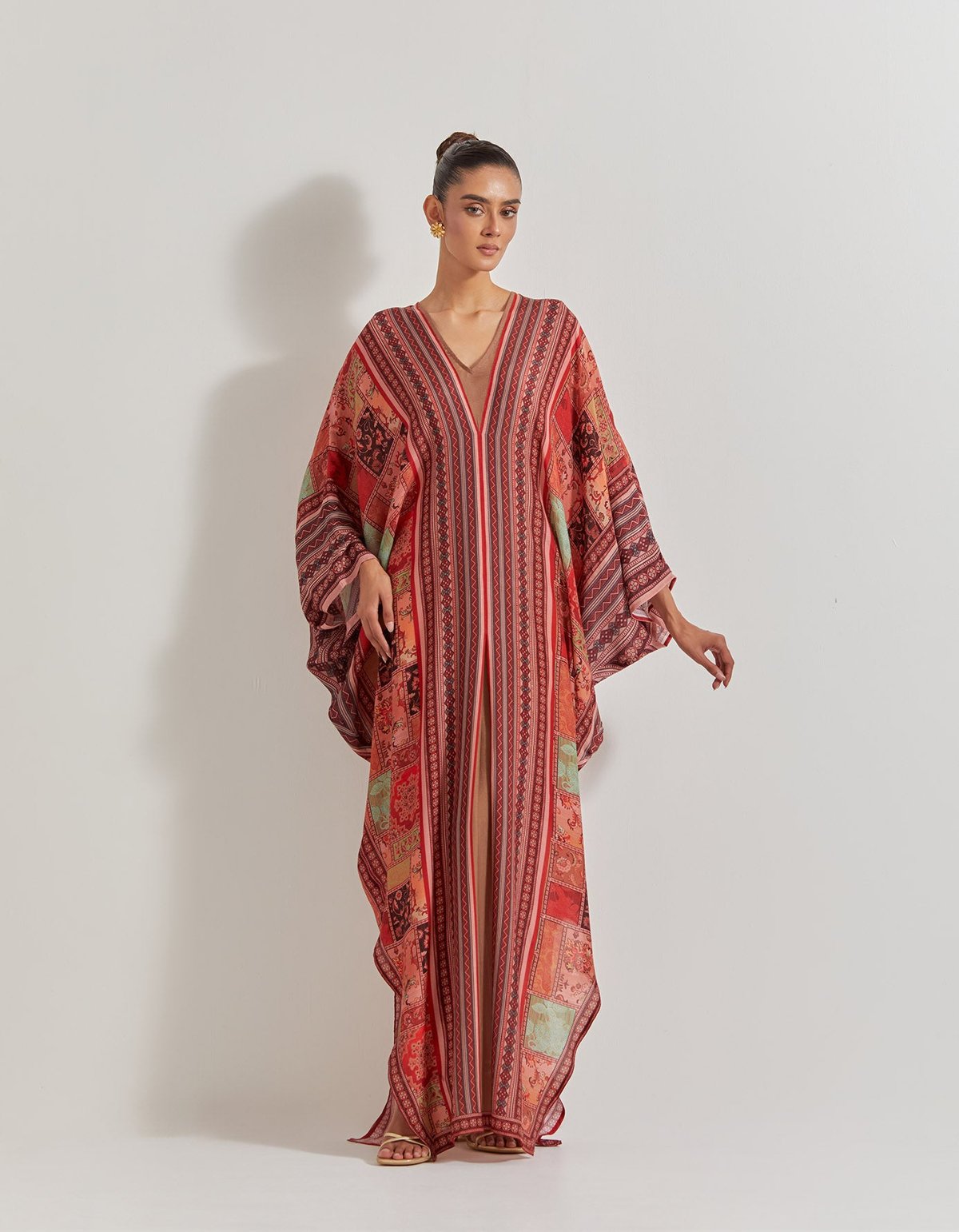 Multicolour Printed Modal Silk Maxi Kaftan