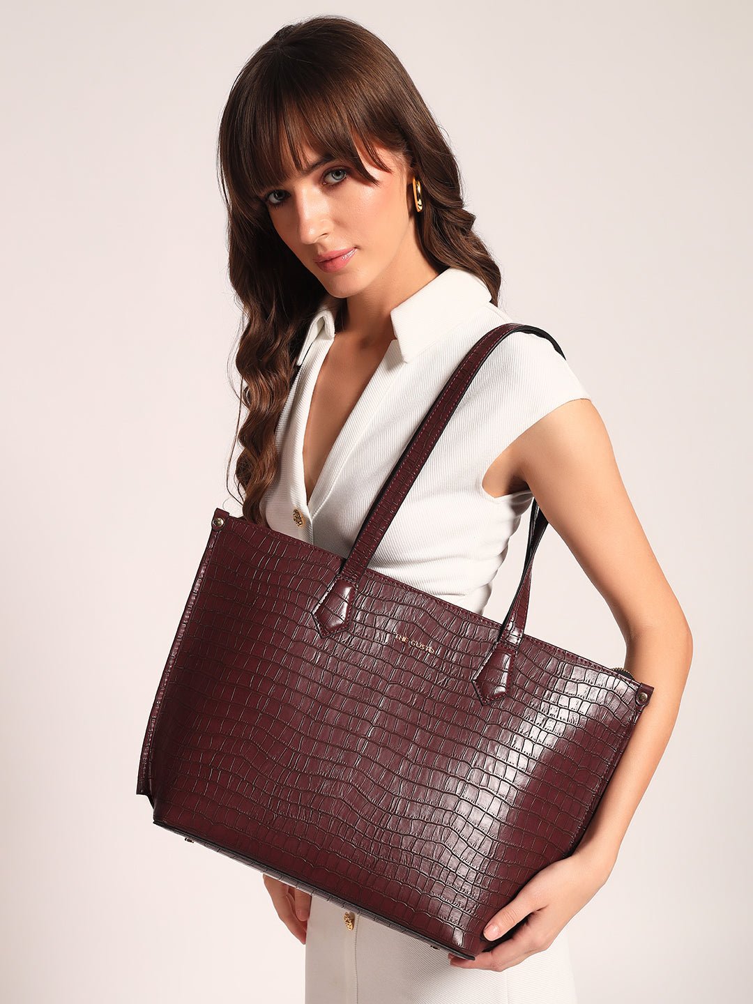 The Evoke Tote Croco Wine Medium