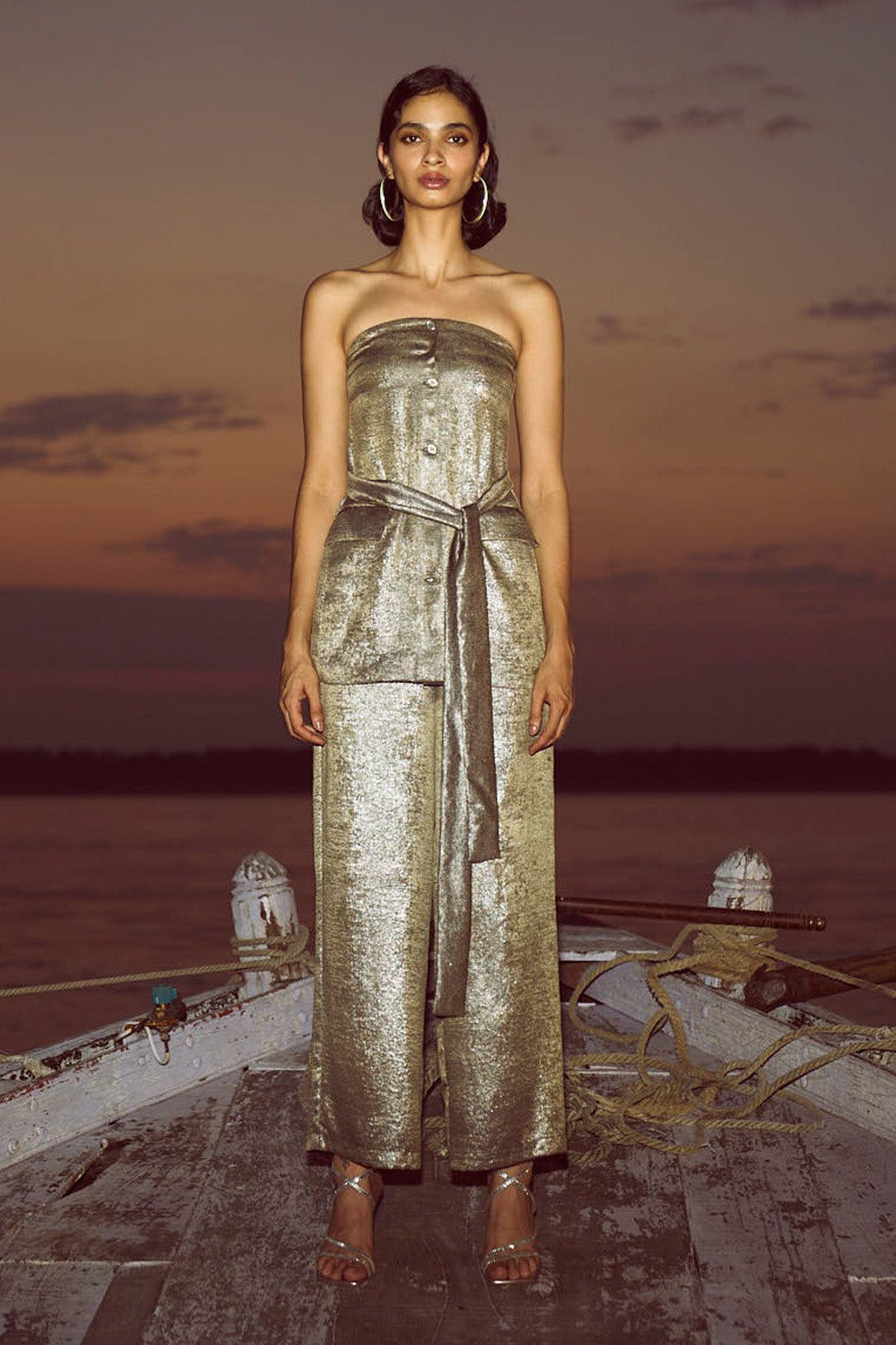 Pewter Lamé Wide-Leg Trousers