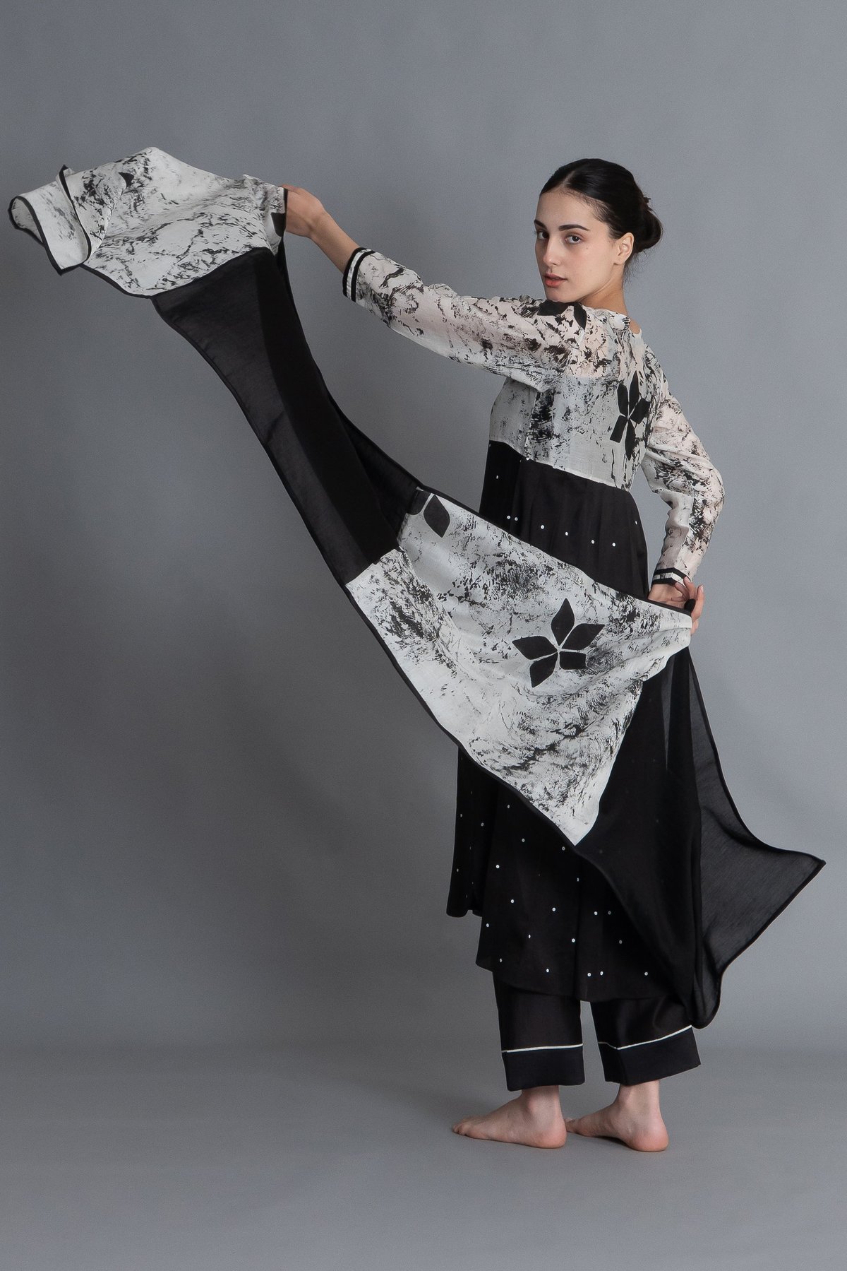 Black Printed Embroidered Dress Co-ord