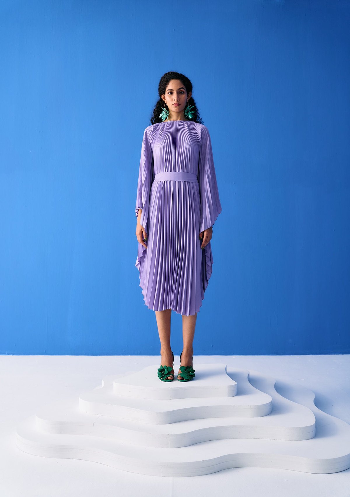 Lilac Pleated Cape with Waist Tie