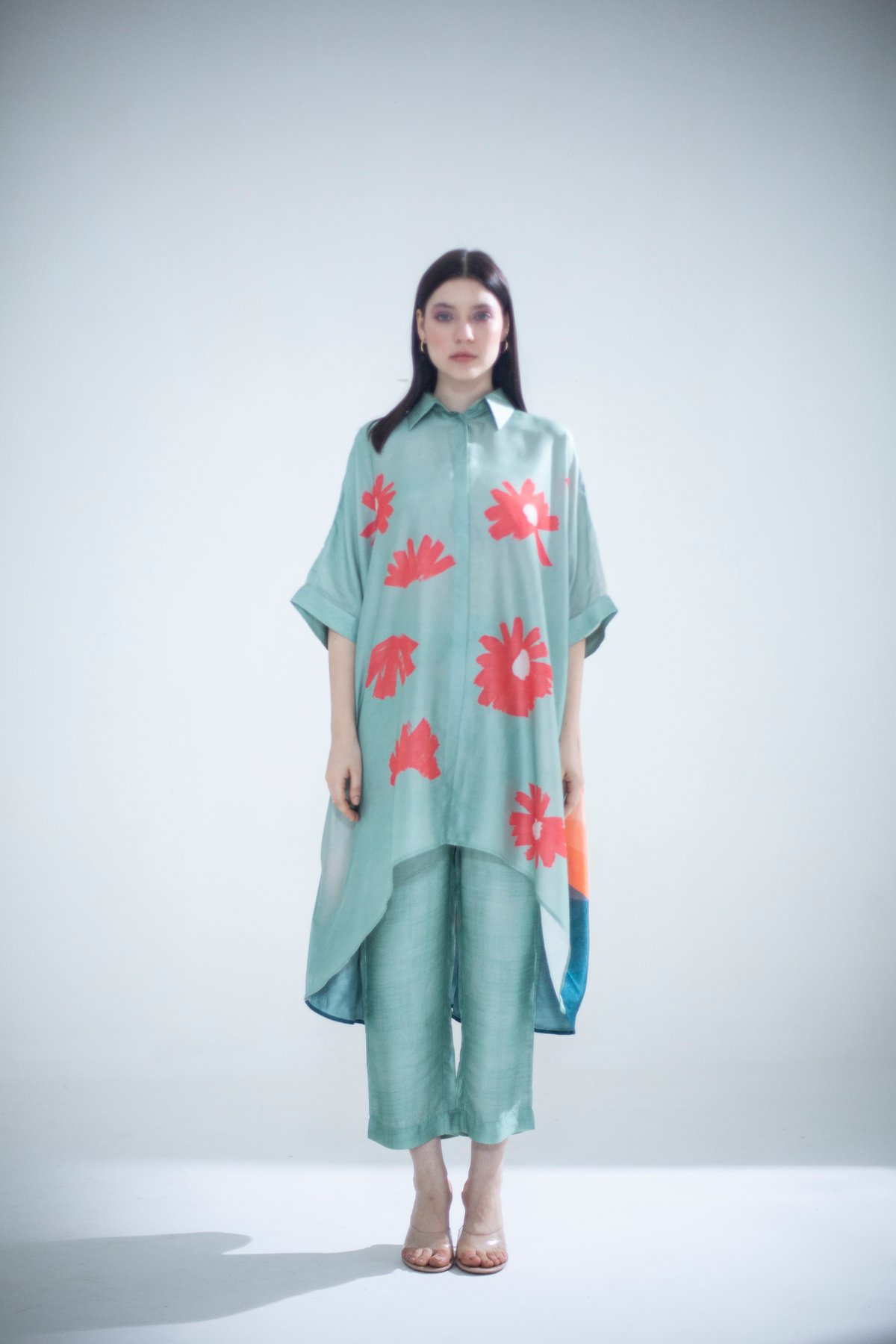 Deep Turquoise High Low Kaftan Set