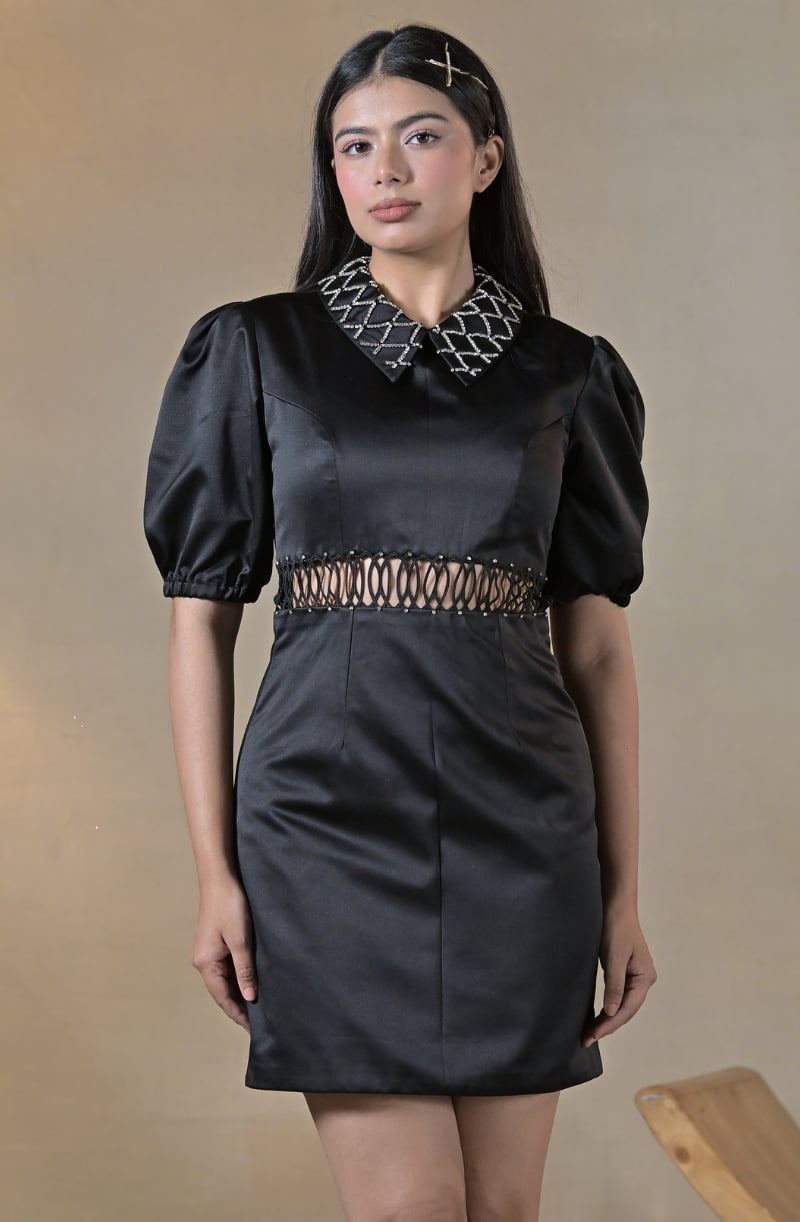 Black Embroidered Mini Dress