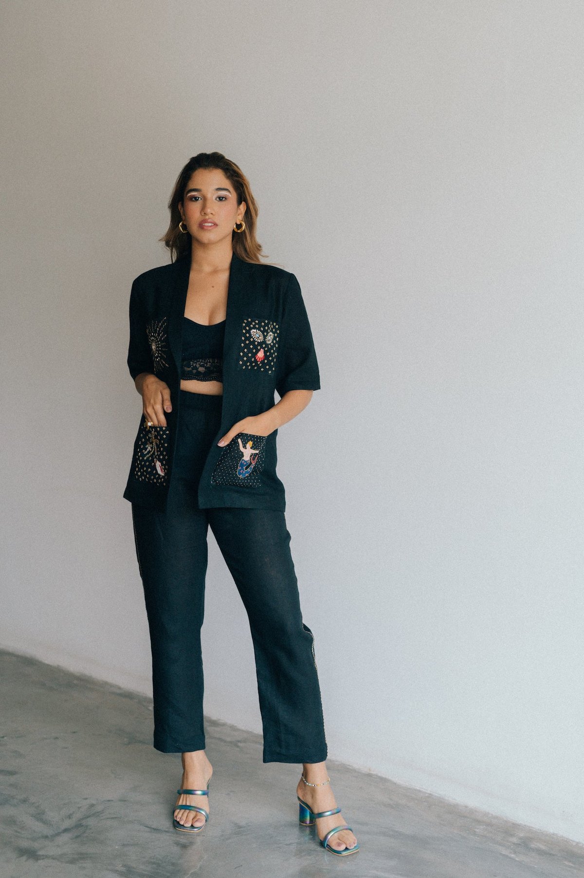 Black Linen Jacket and Cigarette Pants Co-ord Set