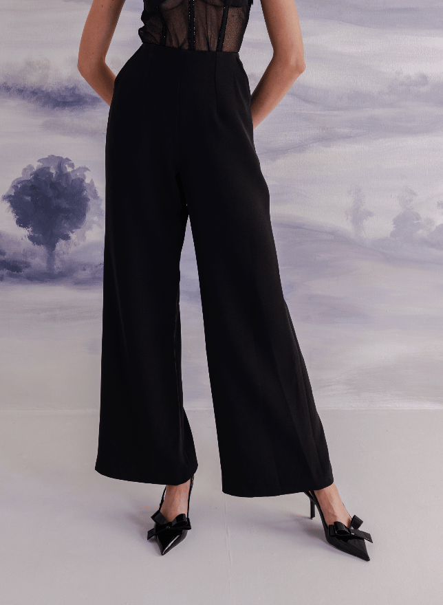 Black High-Rise Wide-Leg Trousers