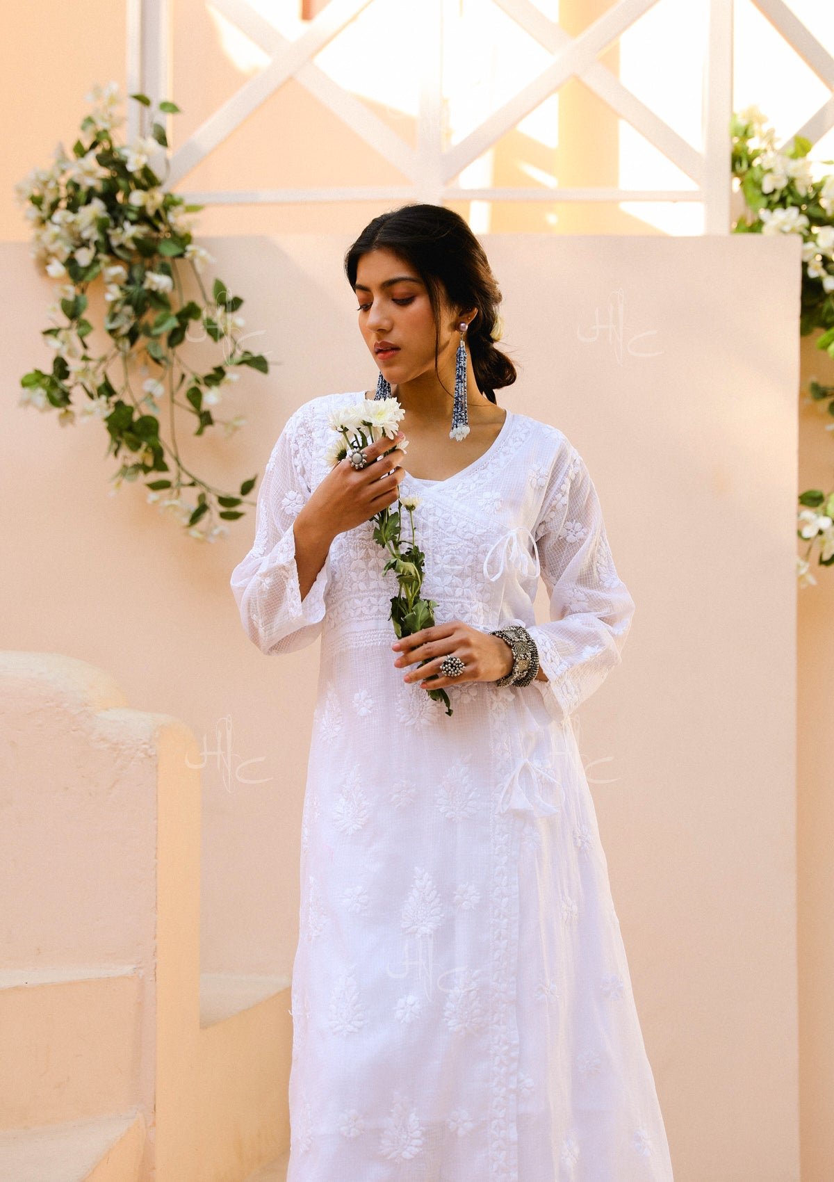 Nazakat Chikankari Angrakha With Inner - White