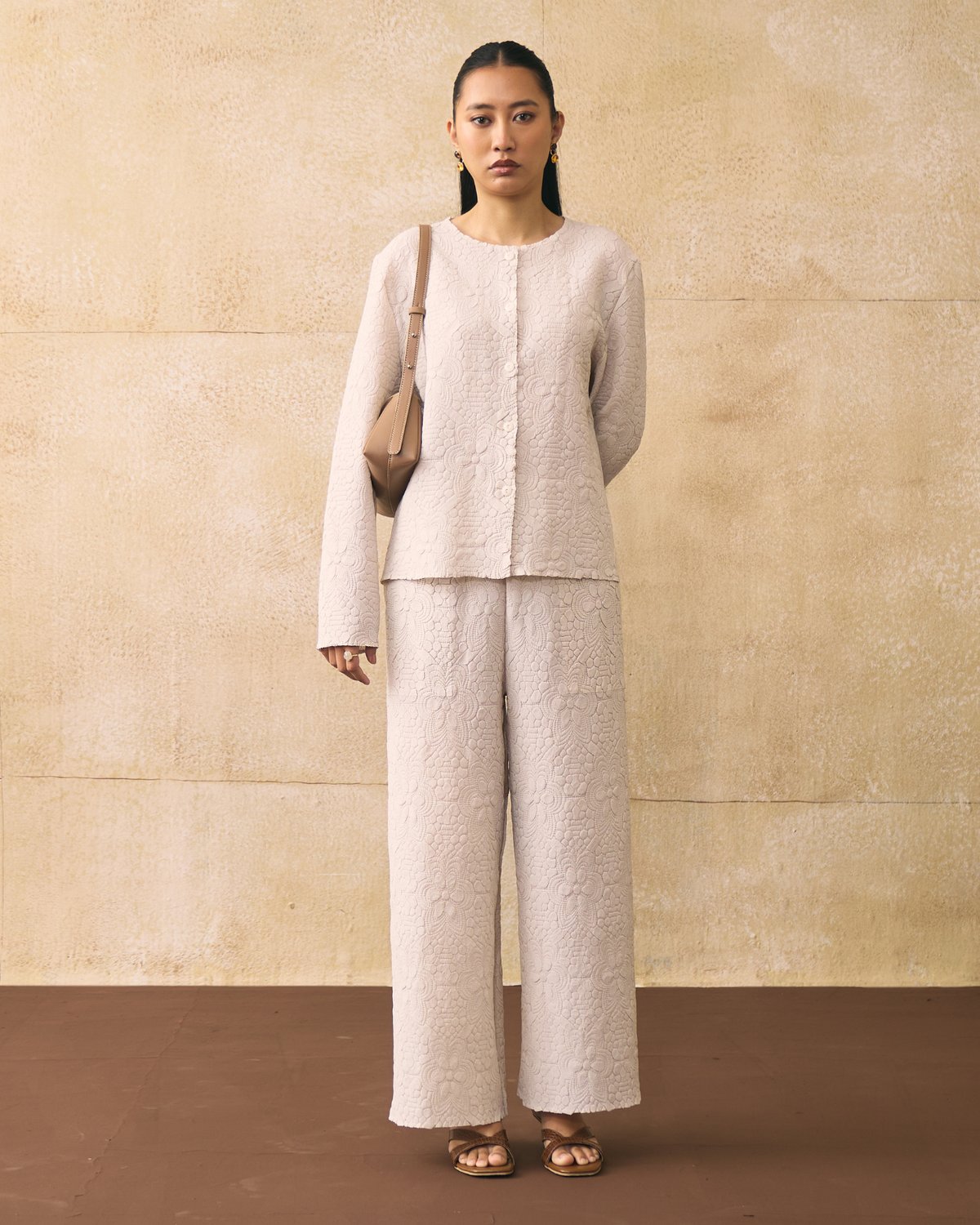 Ivory Textured Button-Front Co-ord Set