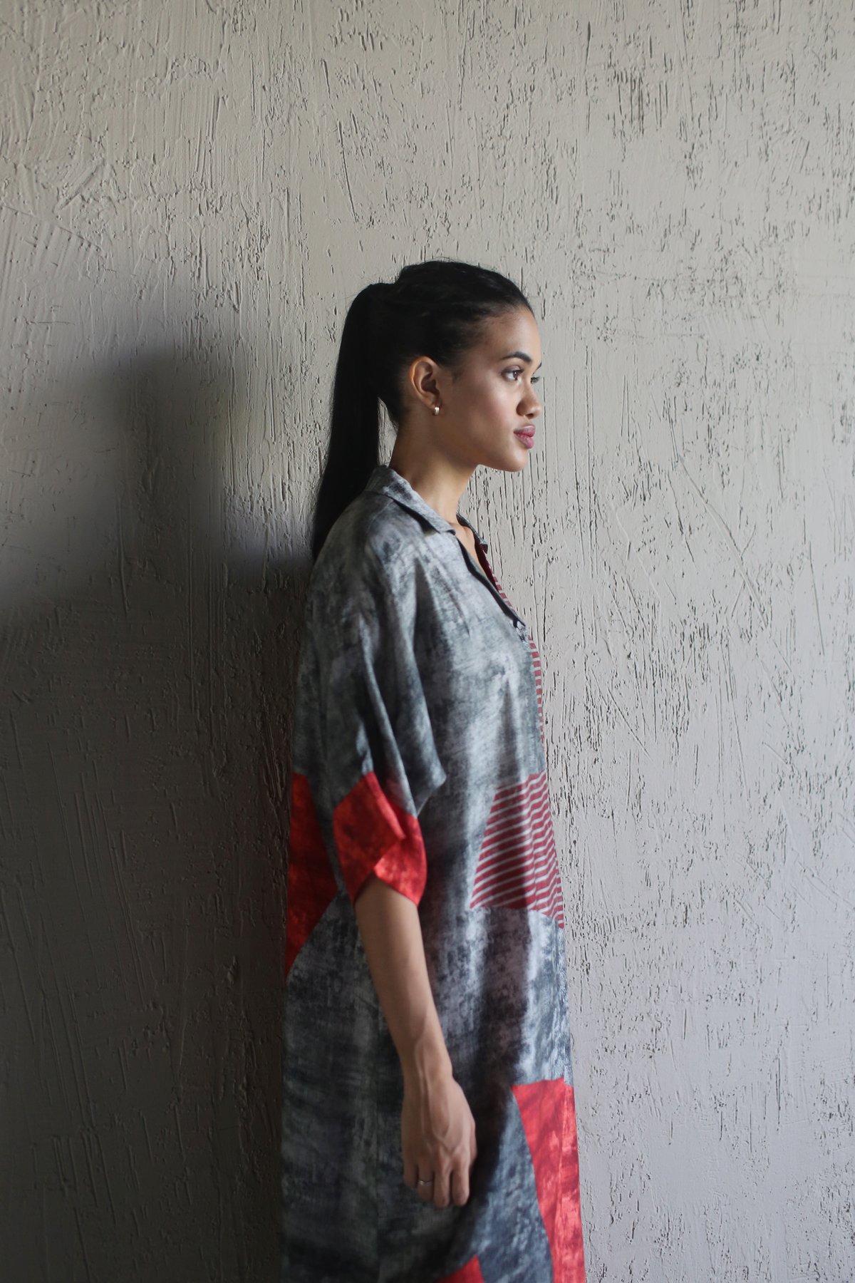 Red/Grey Dupion Silk Kurta Set