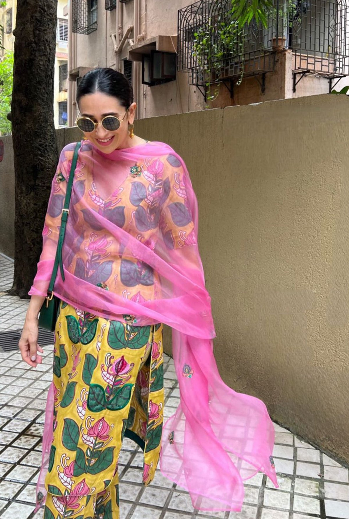 Yellow Gajji Silk Printed Kurta Set with Pink Dupatta