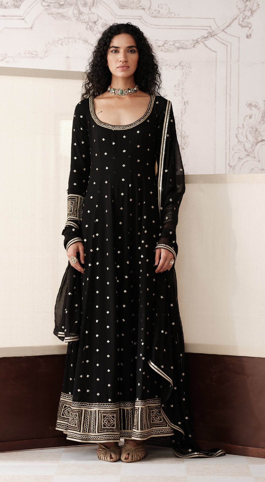 Black Viscose Georgette Anarkali Kurta Set with Dupatta
