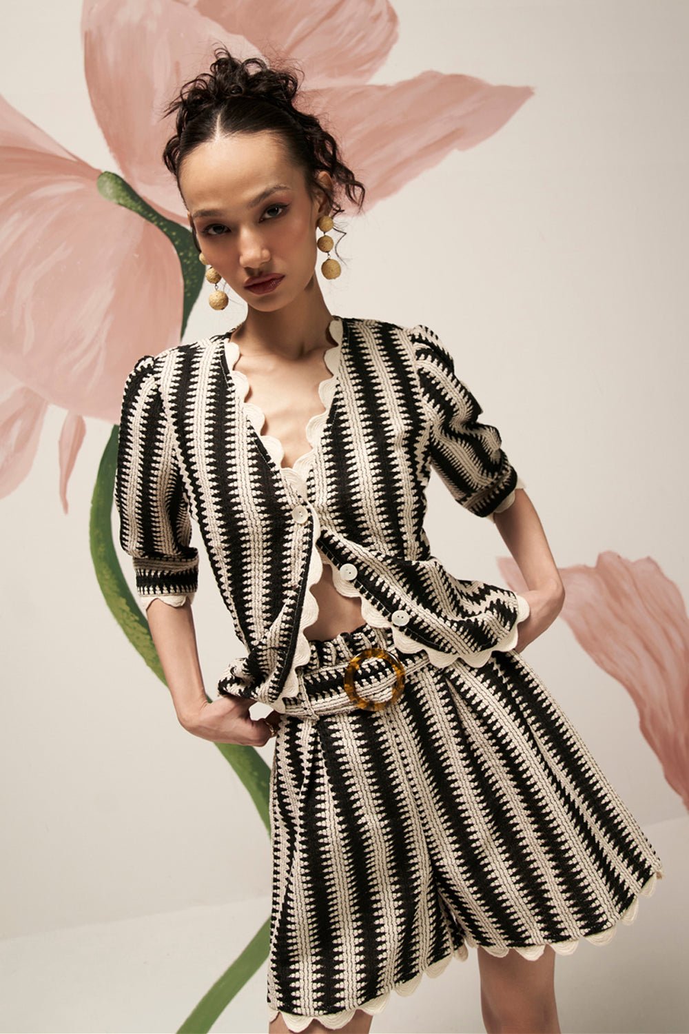 Black and White Crochet Stripe Co-ord Set