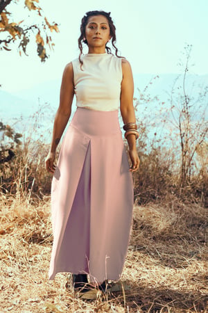 Light Pink Barrel Silhouette Maxi Skirt with Box Pleat