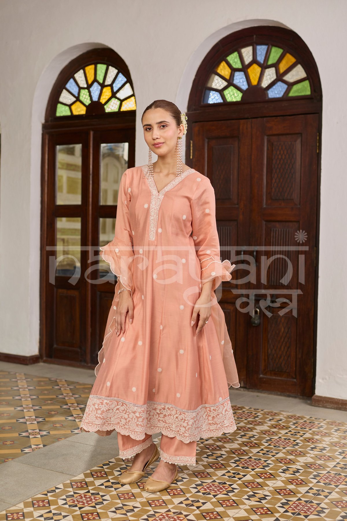 Surai - Soft Saffron Chanderi A-Line Suit Set