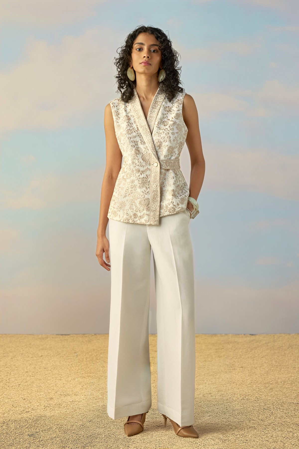 Ivory Straight-Cut Linen-Blend Trousers