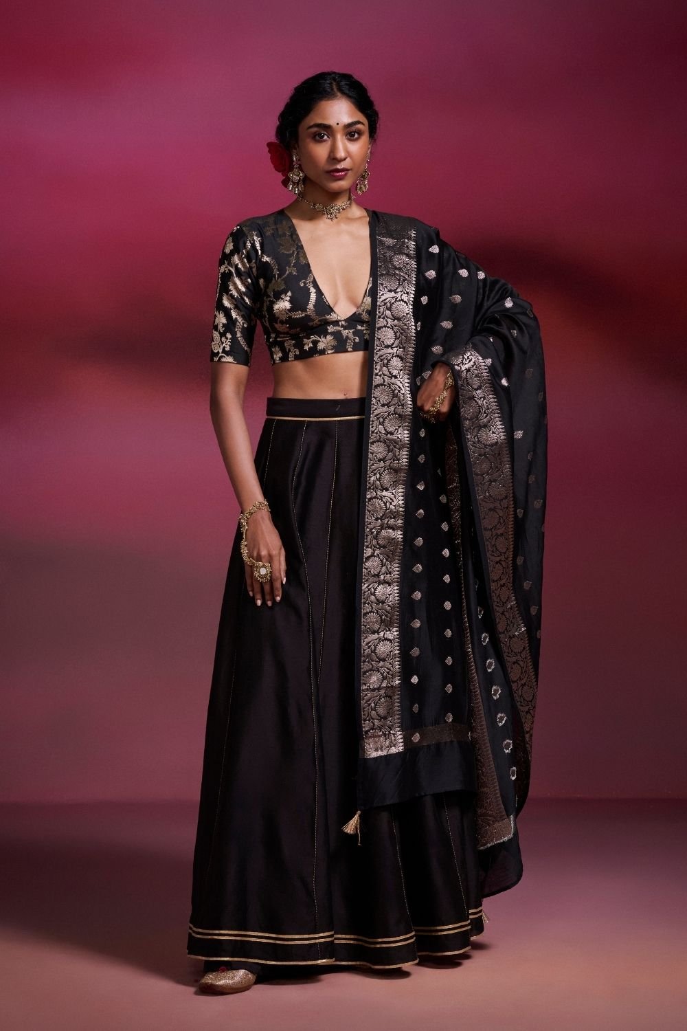 Zaara Black Three-Piece Lehenga Set with Dupatta