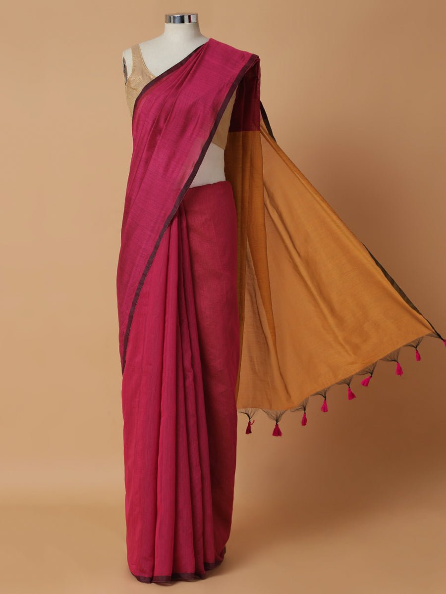 Rani Pink Cotton Saree Rozaana