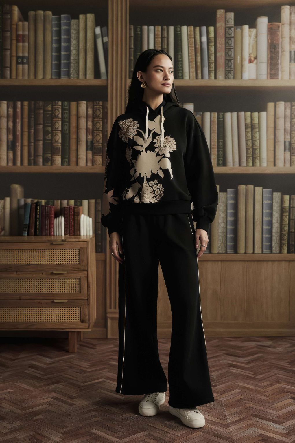 Black Fleece Hoodie and Wide-Leg Pants Co-ord Set