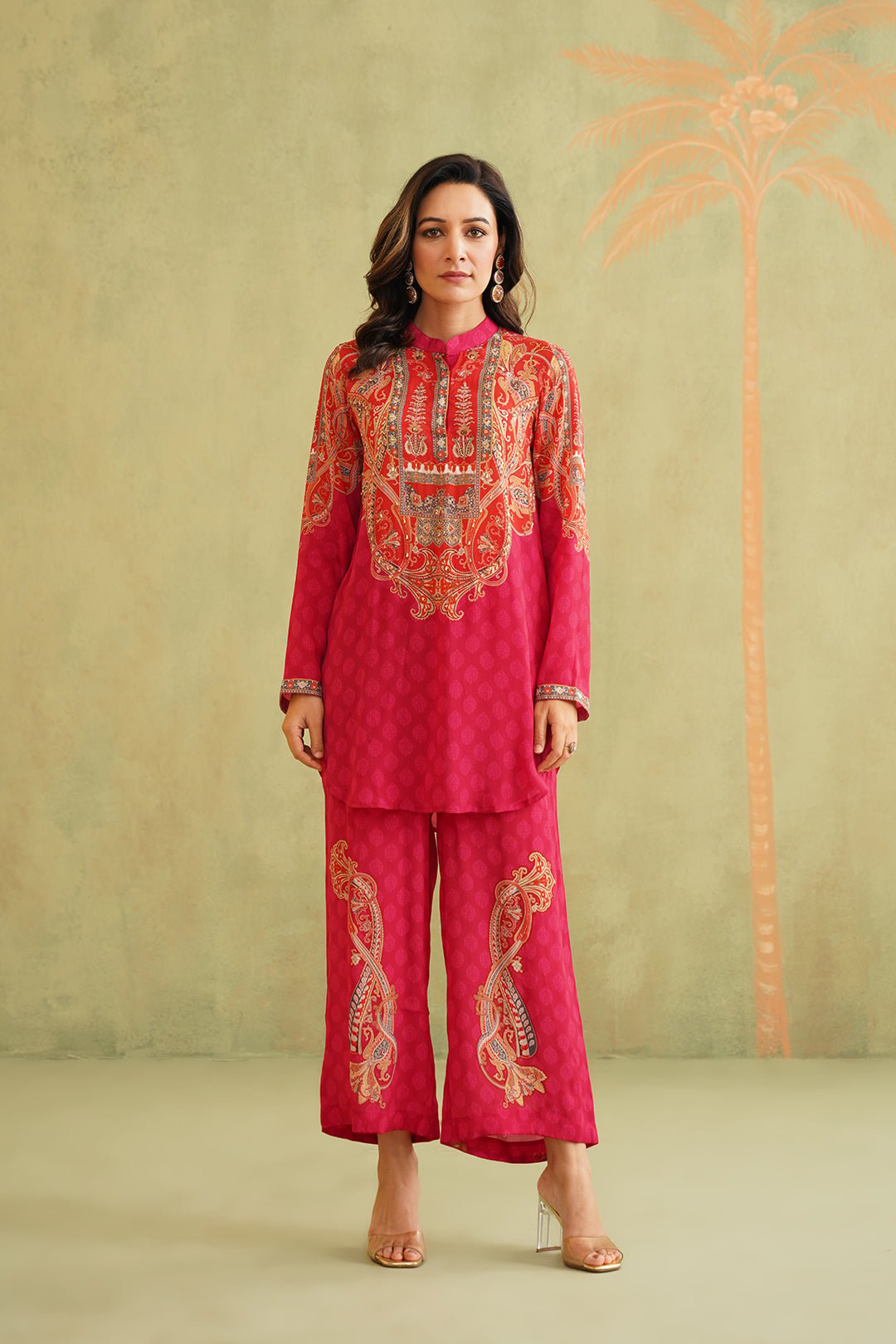 Magenta Printed Tunic and Palazzo Co-ord Set