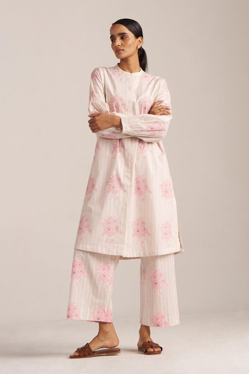 Powder Pink and Ivory Printed Cotton Co-ord Set