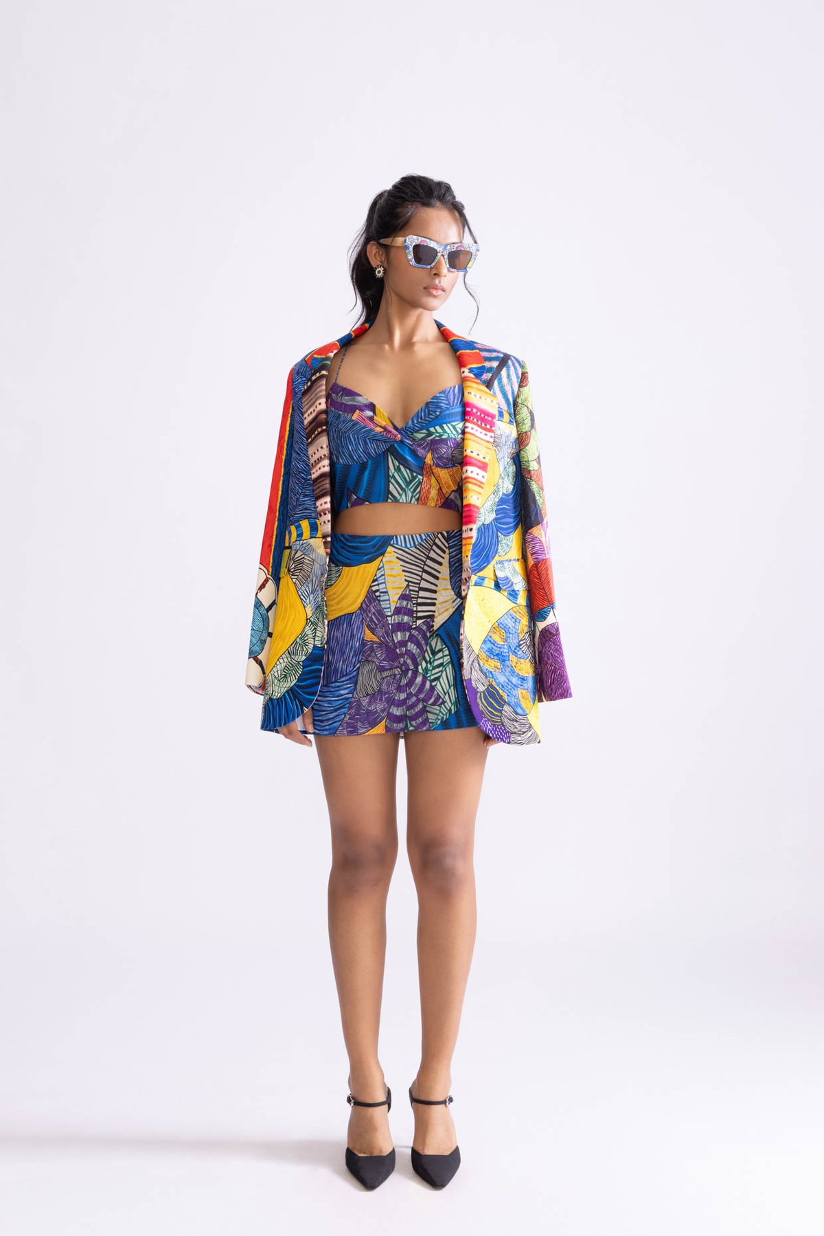 Blue Tribal Print High-Waist Skort