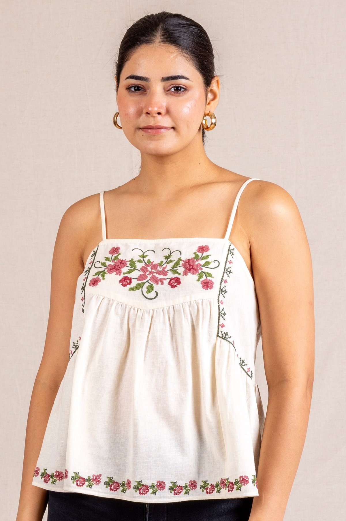 Cream Floral Embroidered Cami