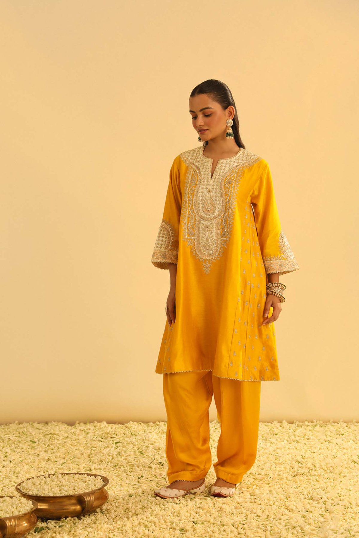 Mustard Kalidaar Choga Kurta Set with Salwar