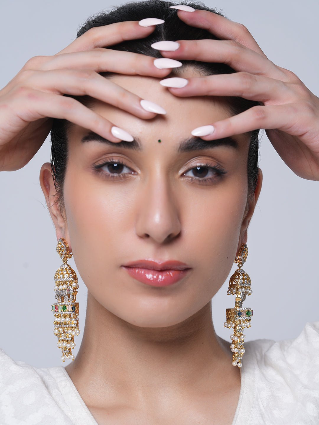 Multicolor Stone Designer CZ Elephant Earrings