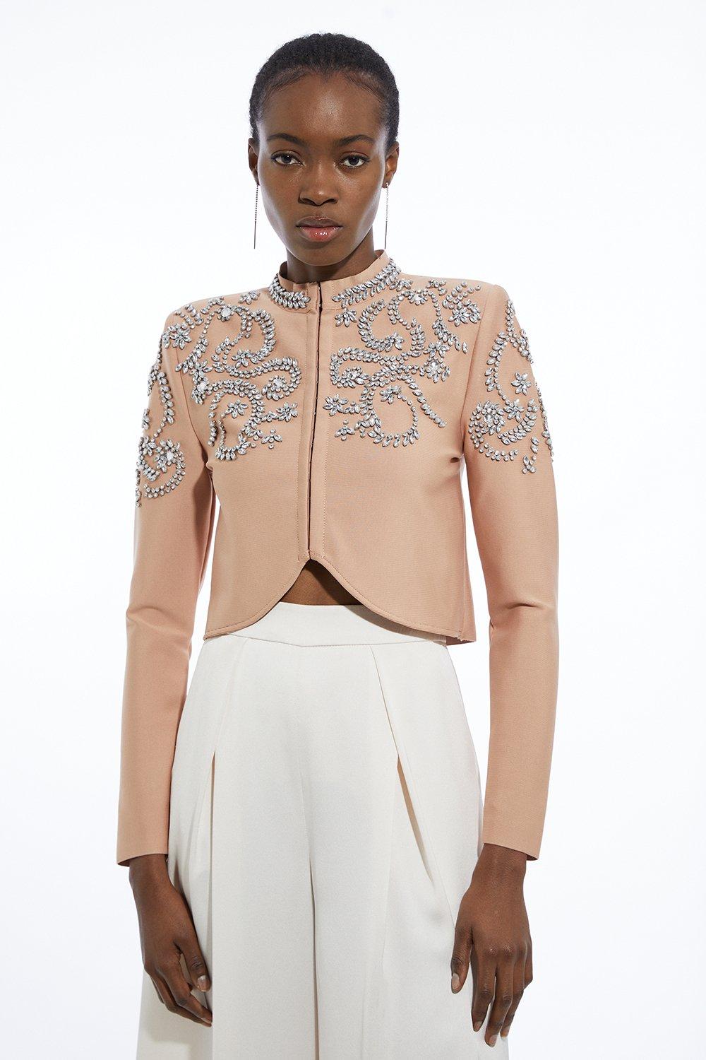 Figure Form Bandage Embellished Knit Jacket