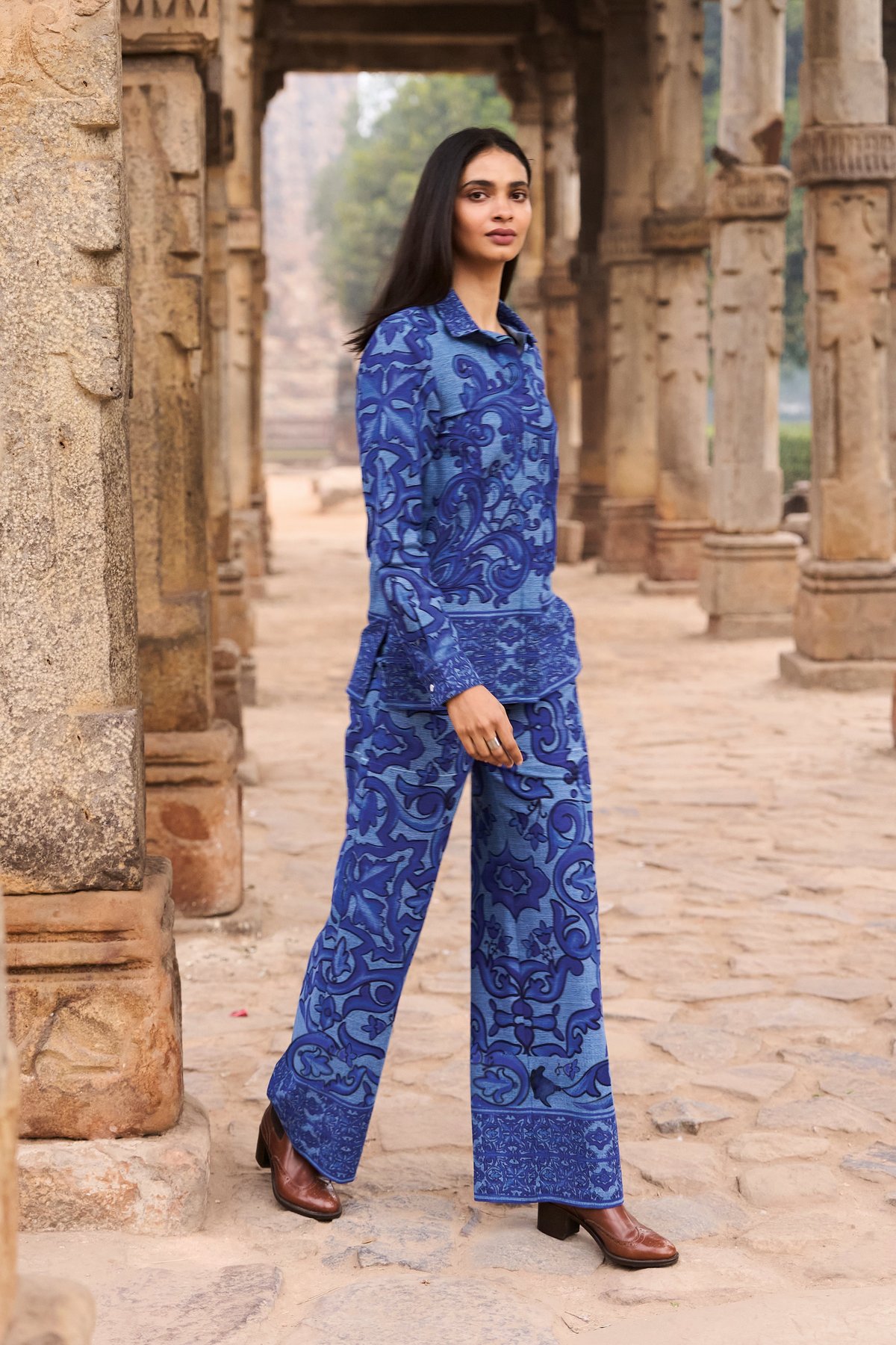 Indigo Porcelain Print Straight-Leg Denim Trousers
