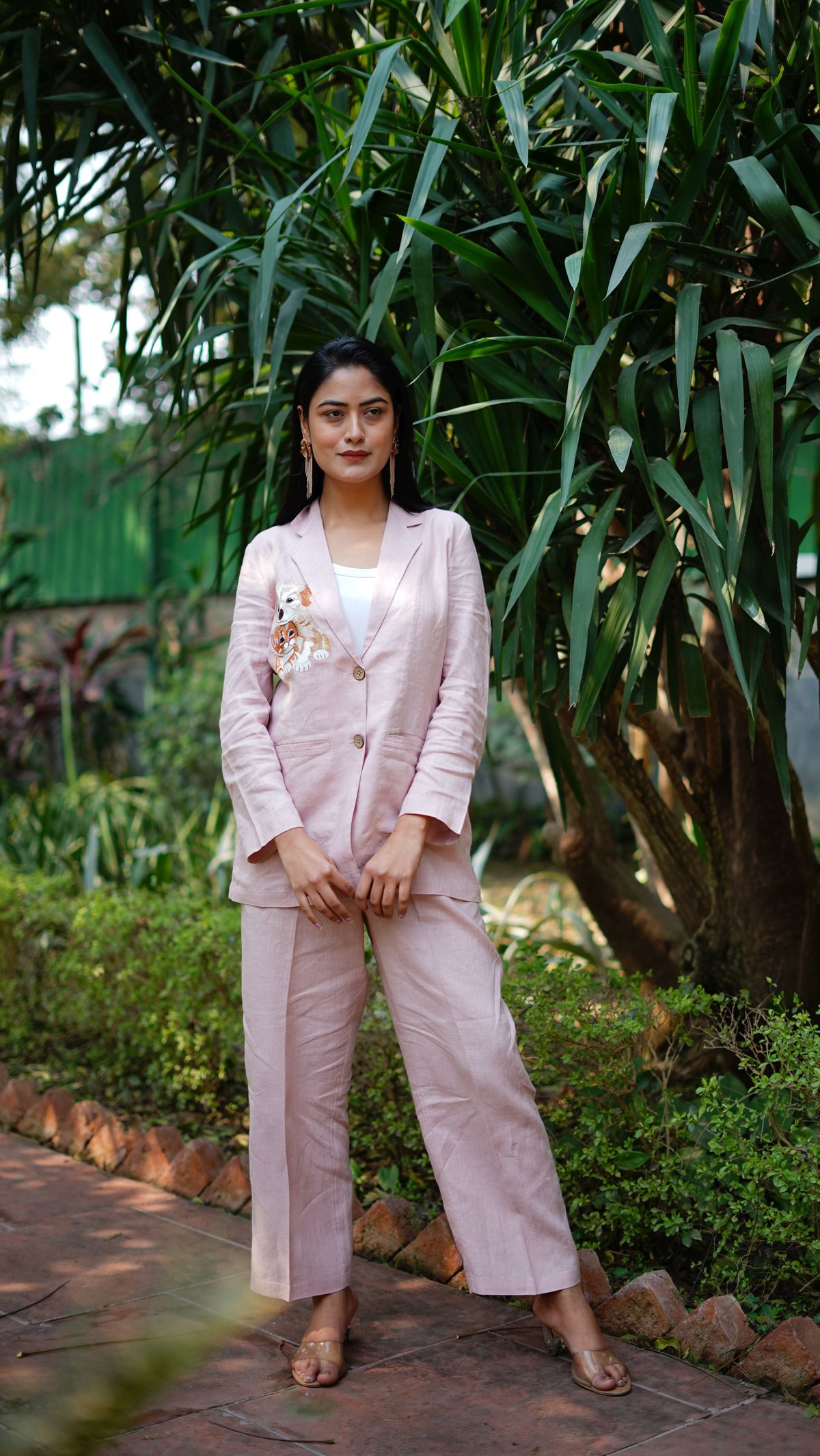 Light Pink Linen Straight-Leg Trousers