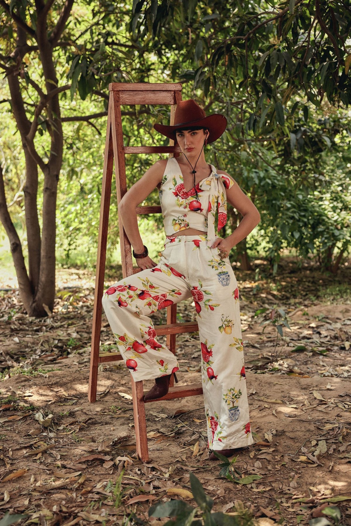 Off-White Printed Waistcoat Top and Wide-Leg Co-ord Set