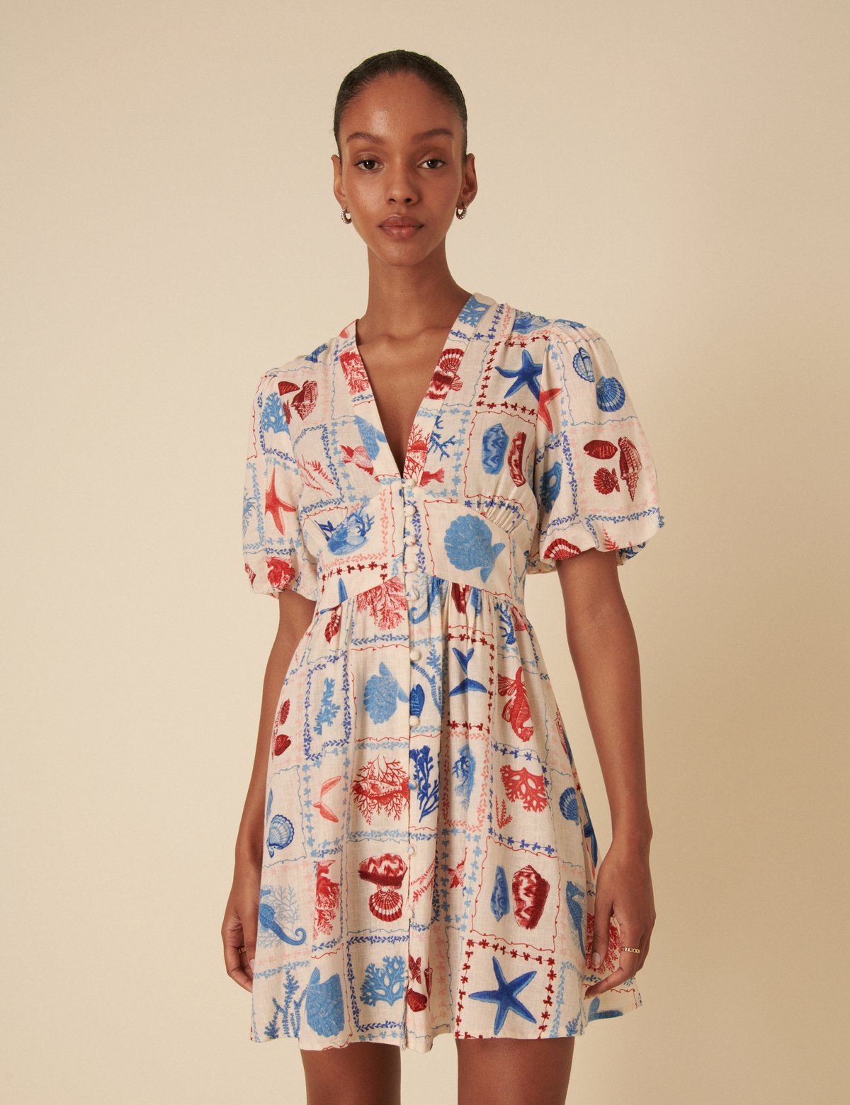 Multicolor Graphic Print Button-Front Mini Dress