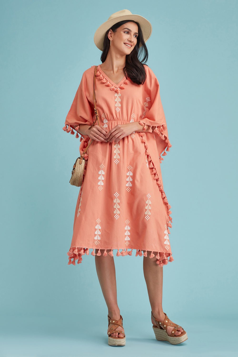 Embroidered Tassel Trimmed Kaftan