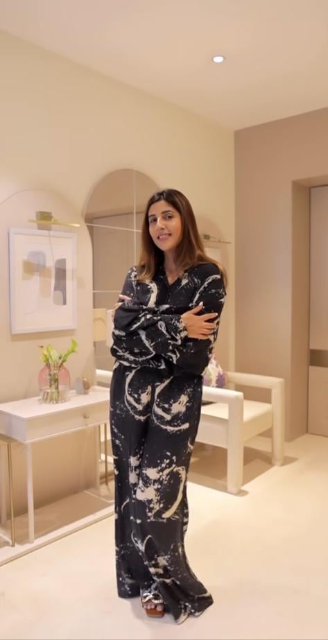 Black Abstract Print Shirt and Wide-Leg Pants Co-ord Set