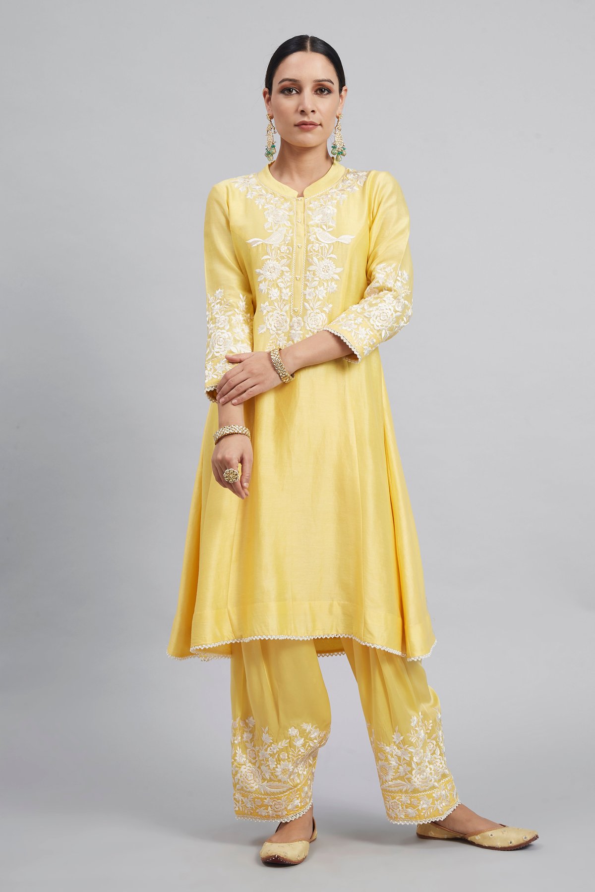 Daffodil Yellow Chanderi Silk Embroidered Suit Set