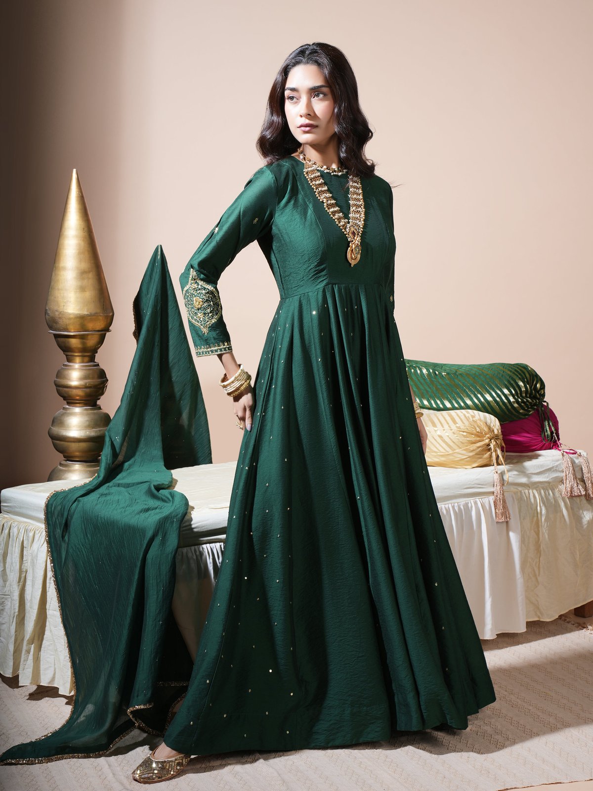 Bottle Green Paan Anarkali