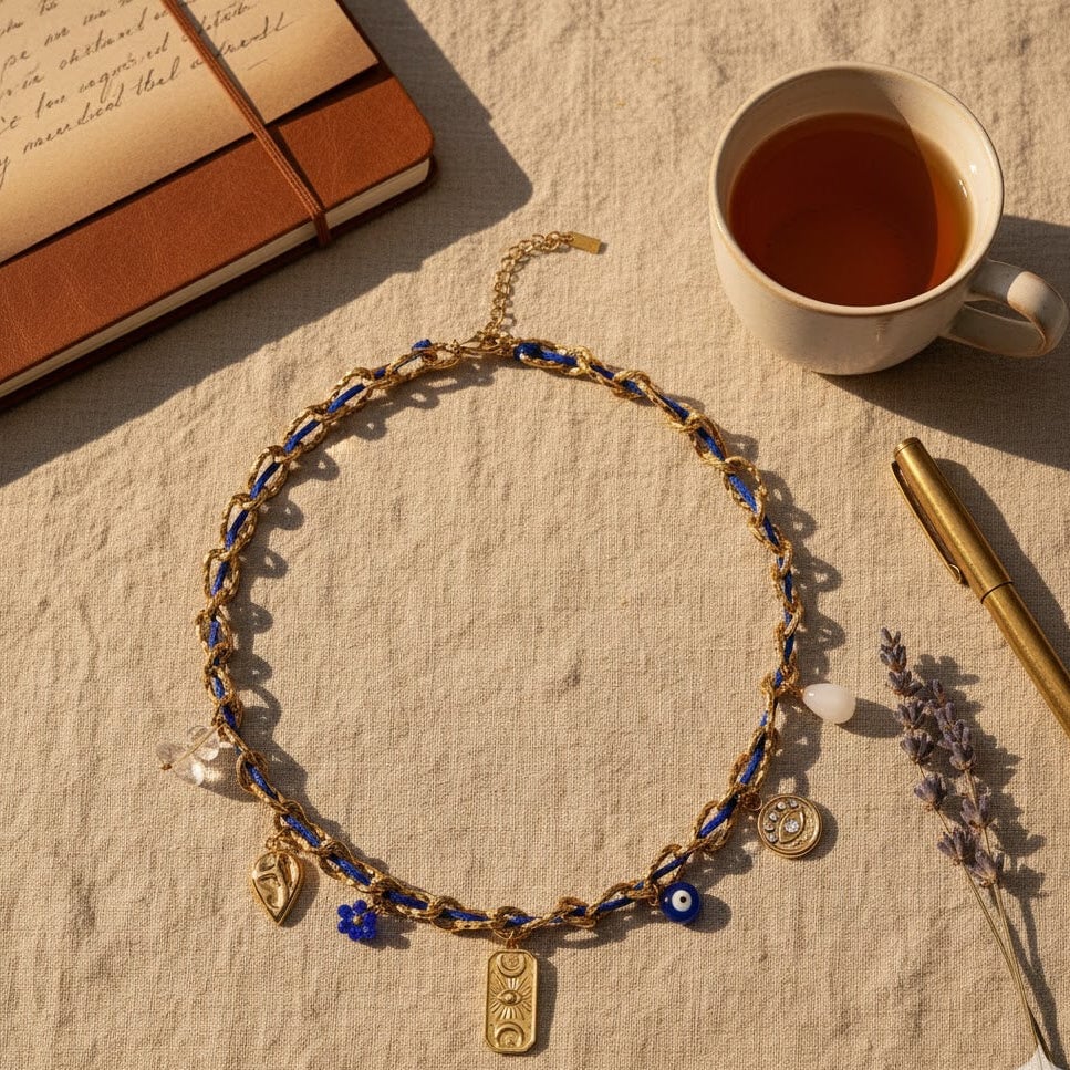 Cord Chain & Threaded Evil Eye Necklace, Nazar